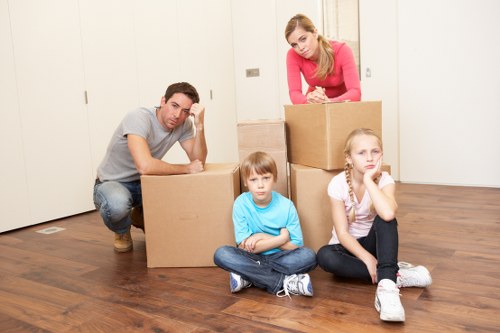Boxes and household items prepared for a Barnes relocation